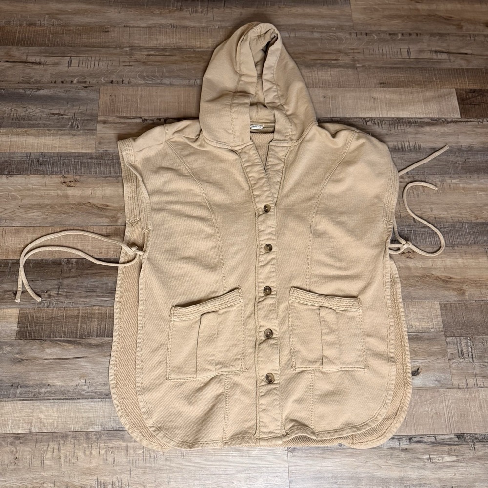 Pilcro Anthropologie Side-Tie Short-Sleeve Button Front Poncho Terry Brown S/M